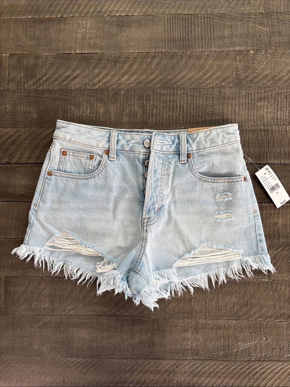 PacSun Light Blue Distressed High-Rise Denim Shorts Size 26